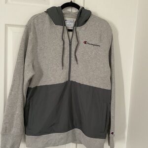 Champion Two-Tone Gray Hoodie cotton windbreaker kangaroo pocket nwt large